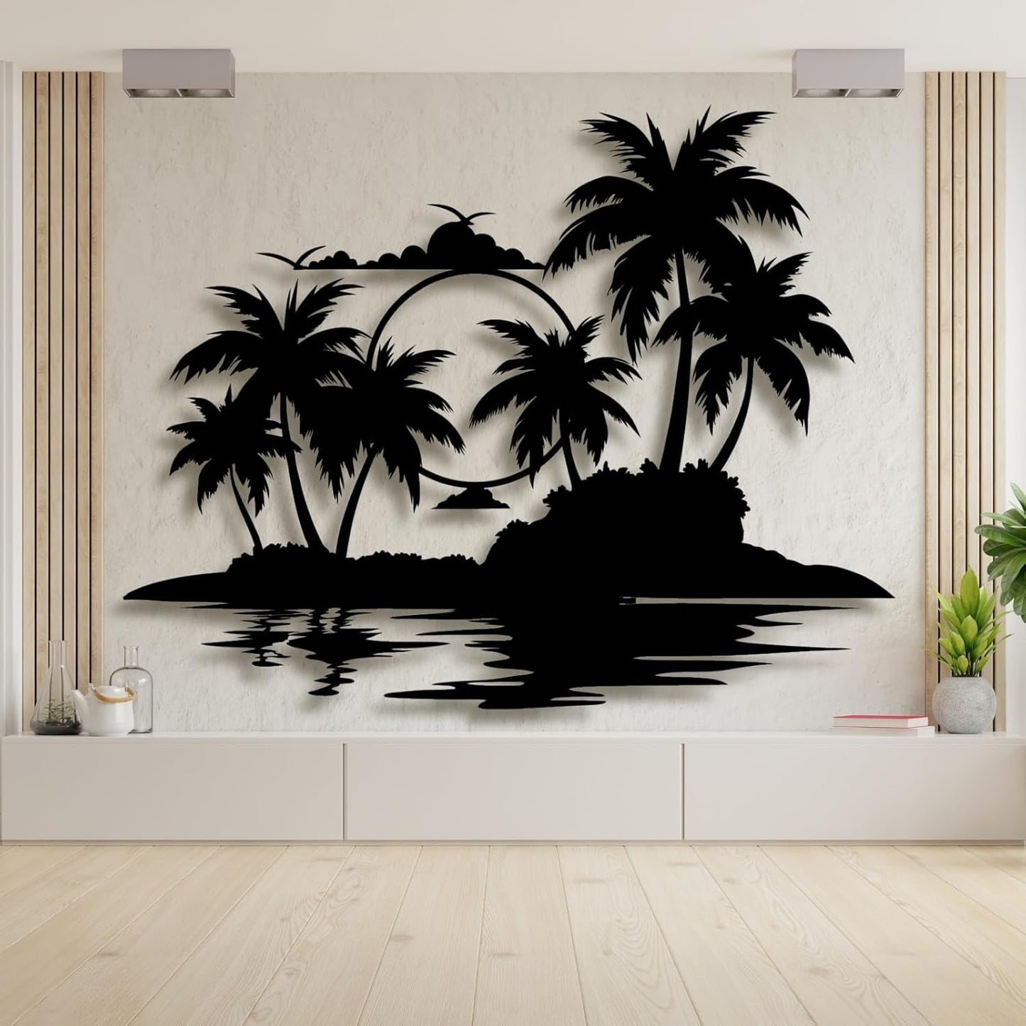 Lunwall Palm Tree Metal Wall Art, Tropical Palm Tree Wall Decor, 30 L" x 23 W" / 76 x 60 cm, Wall Mount, Indoor and Outdoor, Black