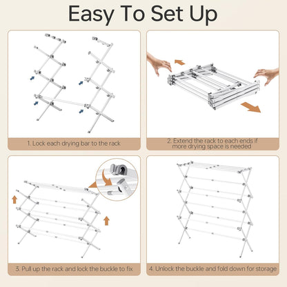 APEXCHASER Drying Rack Clothing, Clothes Drying Rack Foldable, Laundry Drying Rack Expandable, Small Clothe Hanger for Baby Clothes Towels Bibs, Socks, Clothes Airer for Indoor & Outdoor Use, White