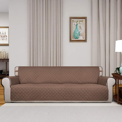 PureFit Reversible Quilted Sofa Cover, Water Resistant Slipcover Furniture Protector, Washable Couch Cover with Non Slip and Elastic Straps for Kids, Dogs, Pets (XX Large, Brown/Beige)