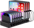 60W Charging Station for Multiple Devices, 10-Port USB Fast Charging Station with Adjustable Dividers - Device Organizer Charging Dock for iPhone, Android, iPad, Tablets & More