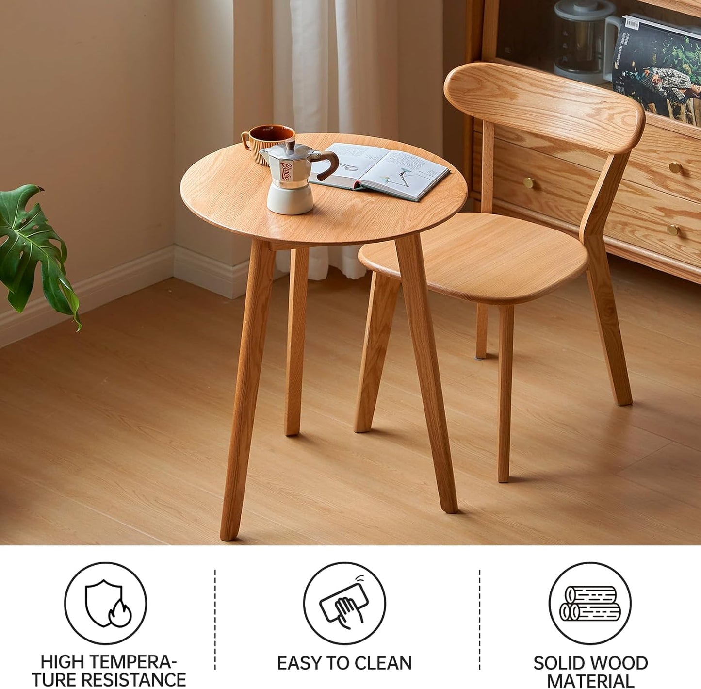 100% Solid Oak Small Tall Side Table, Mid Century Modern Coffee Table for Small Spaces, Living Room End Table with Stable Frame for Bedroom Couch, (Natural, 21.65" D x 21.65" W x 29.53" H)