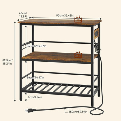 IBUYKE Kitchen Island with Storage, Bakers Rack with Power Outlet,Microwave Stand with Large Worktop,Rolling Bar Cart for Home, Outdoor, Kitchen,Rustic Brown and Black TMJ029H