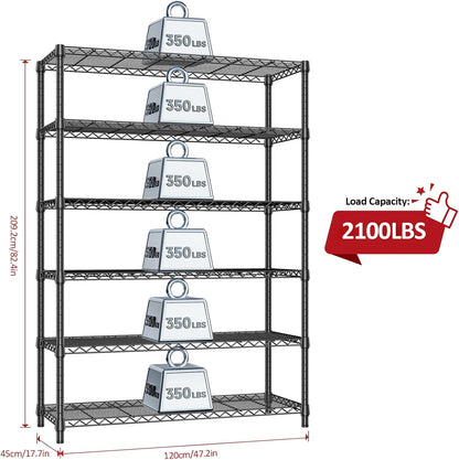 IZEUK 6-Tier Heavy Duty Metal Wire Shelving Unit, Adjustable Storage Rack Organizer for Garage, Kitchen, Office, Basement, Warehouse (Black, 17.7" D x 47.2" W x 82.7" H)