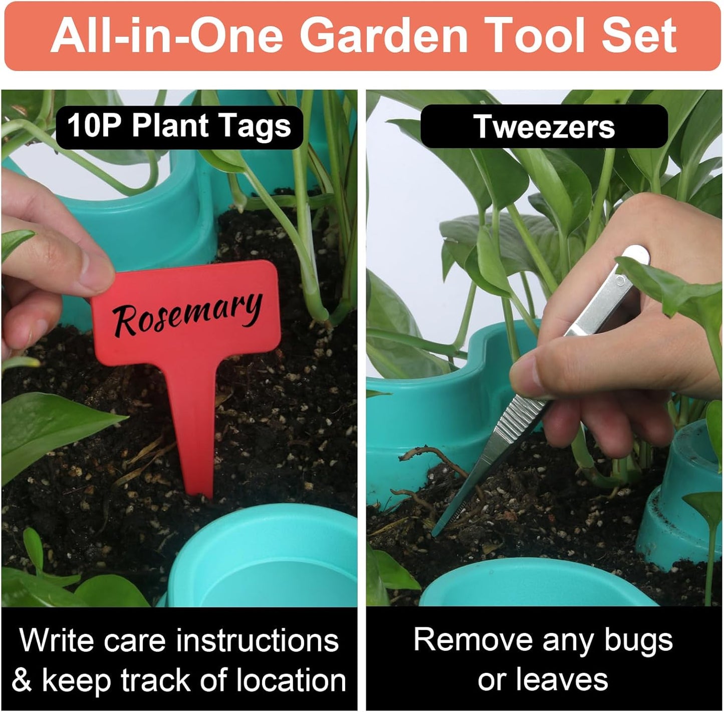 DUNCHATY Stackable Planter, Teal, 6 Tier Garden Tower, Self Watering, Indoor/Outdoor, with Garen Tool Set