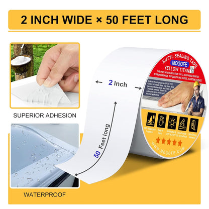 RV Roof Sealant Tape White, 2 Inch x 50 Feet RV Repair Roof Sealer Seal Tape UV-Resistant Waterproof Sealant Tape for RV Repair, Camper, Trailer, Boat Sealing, Leaking Roof, Window