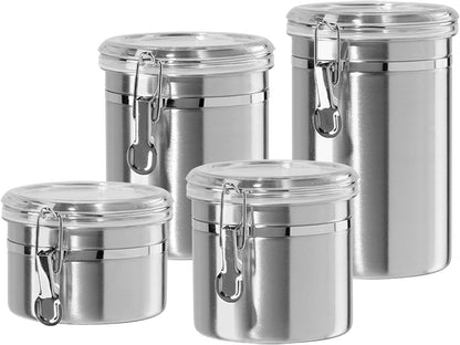 Oggi Stainless Steel Kitchen Canister 152oz + Oggi Stainless Steel 4 pc Food Storage Container Set - Ideal for Kitchen Storage