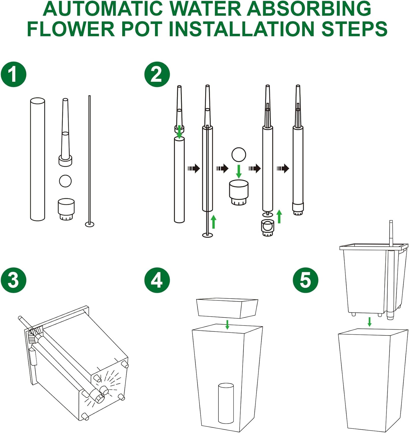 30" Tall Planters Set of 2, Outdoor＆Indoor Black Planter Pots, High Front Porch Planter Pots with Drainage Holes＆Water Level Monitor Movable Wheels ＆Inner Bucket, Automatic Watering, White