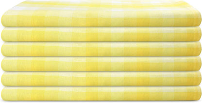 Kitchen Towels Set of 6 Yellow/White Checks 20x30 Inches 100% Cotton Highly Absorbent Kitchen Towels Premium Quality Ultra Soft Mitered Corners