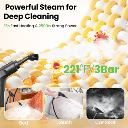 Handheld Steam Cleaner for Home, 2500W High Pressure Steam Cleaner for Car Detailing, 3 Steam Levels, 1600Ml Tank, High Heat Steamer for Bed Bugs, Couch, Furniture, Kitchen, Bathroom