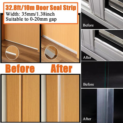 Upgraded 32.8FT Silicone Weather Stripping Door Seal, No Residue Glass Shower Door Seal Strip Under Door Draft Stopper Silicone Sealing Tape for Doors Windows Shower Glass Gap,Transparent,35MM