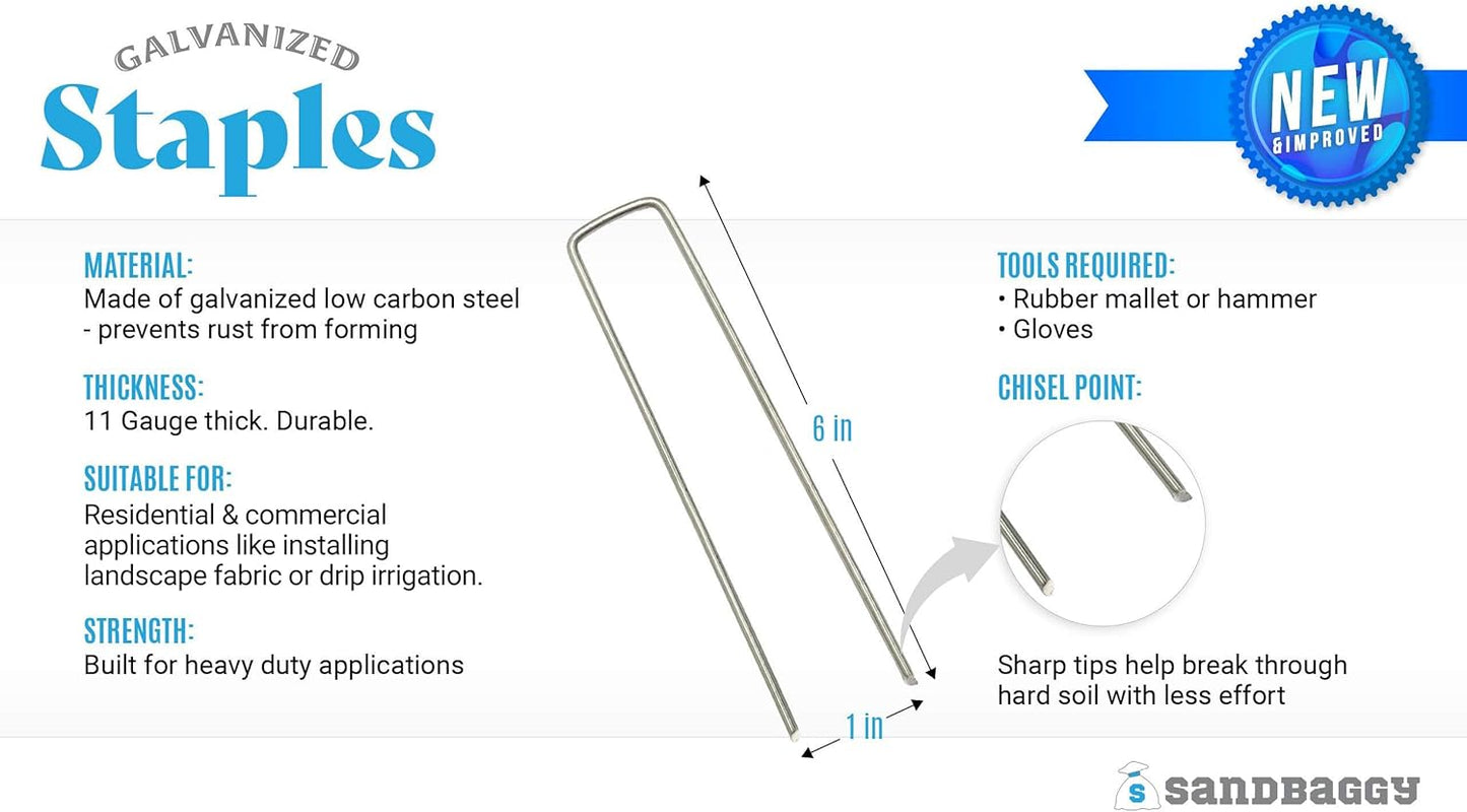 Sandbaggy 500-Count 6-Inch Galvanized Landscape Staples - SOD Garden Stakes ~ Trusted by Farmers & Contractors Across The USA