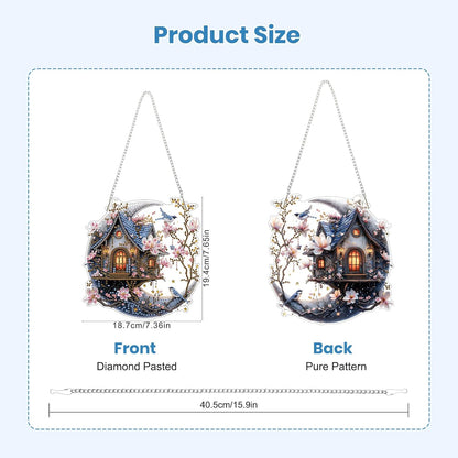 EOBROMD Diamond Hanging Art Kits for Adults, House on The Moon DIY Special Shaped Rhinestone Kits for Adults, Diamond Art Painting Suncatcher, Window Pendants Home Garden Wall Hanging Ornament