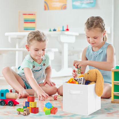 Stero Fabric Storage Bins 6 Pack Fun Colored Durable Storage Cubes with Handles Foldable Cube Baskets for Home, Kids Room, Closet and Toys Organization White