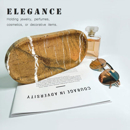 JINGJU Brown Rainforest Marble Oval Tray 10x5inches, Natural Stone Decorative Tray for Jewelry, Candle, Bathroom Counter, Coffee Table