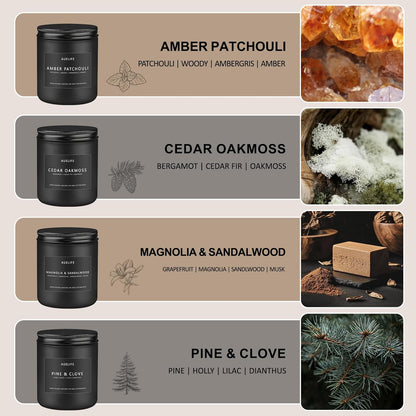 Scented Candles Set | Gifts for Men - 4 Pack Men Candle Set, Masculine Candle, Soy Candles for Home Scented, Gift for Dad Fathers Day -Scent of Cedar Oakmoss/Pine&Clove/Patchouli/Sandalwood