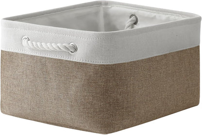 TheWarmHome Storage Basket for Organizing- 15.7x11.8x8.2 inch 1 Pack Fabric Storage Cubes for Shelves Organizer Book Gift Laundry Box Cloth Toy (Whiet & Khaki)