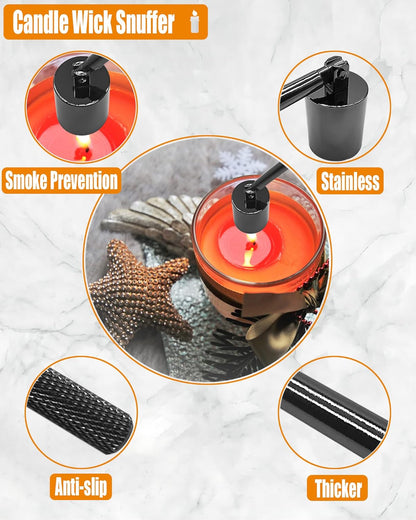 4 in1 Candle Accessory Set with Storage Tray Plate, Candle Wick Trimmer, Candle Wick Snuffer, Candle Wick Dipper, Storage Tray Plate, Great for Scented Candles Lovers (Silver Black)