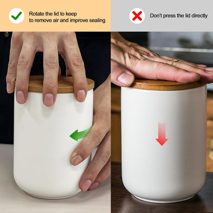 White Canister Sets for Kitchen, 3pcs Ceramic Canisters with Airtight Wooden Lid, Food Storage Jar, Large Kitchen Storage Containers for Serving Coffee Beans, Tea, Sugar, Salt, Spices