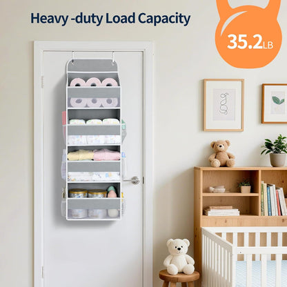 Yecaye Over The Door Organizer, Heavy Duty Hanging Organizers and Storage with 4 Large Capacity Pockets, Swing-Proof Behind The Door Storage for Bathroom Nursery Bedroom Dorm Closet, Grey