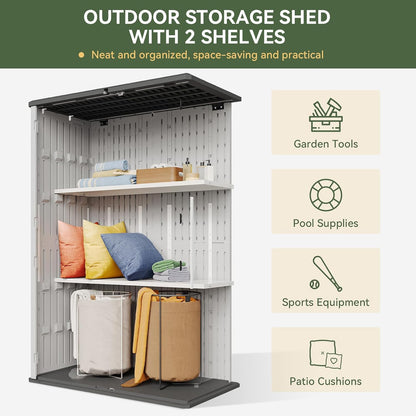 Aoxun 64 Cu.Ft Outdoor Storage Shed with Floor and 2 Shelves, Waterproof Horizontal Resin Cabinet for Garage Storage, Pool Storage, Bike Shed, Garden Shed