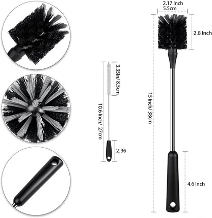 4 Pack Water Bottle Brushes with Straw Cleaner, Stainless Steel Handle Baby Bottle Brush Cleaner, Kitchen Scrub Cleaning Brushes for Cup, Wine Glasses, Coffee Mugs, Tumblers, Wine Decanters, Black