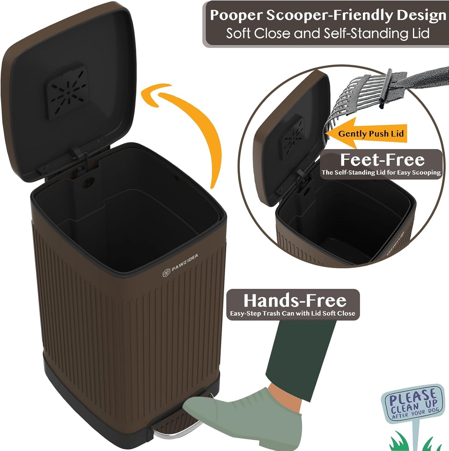 PAWZIDEA Dog Poop Trash Can Outside Odor Control, 5.3 Gallon Large Dog Waste Trash Can with Lid, Waterproof Poop Disposal Bin Outdoor Garbage Can, Activated Carbon Pet Waste Station Container Backyard