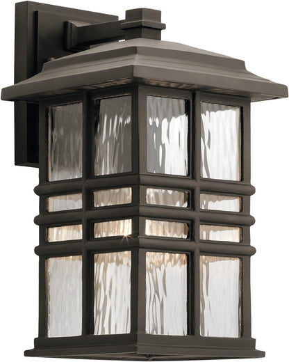 Kichler Beacon Square 14.25" Outdoor Wall Light in Olde Bronze®, 1-Light Exterior Wall Sconce with with Clear Hammered Glass, (14.25" H x 8" W), 49830OZ