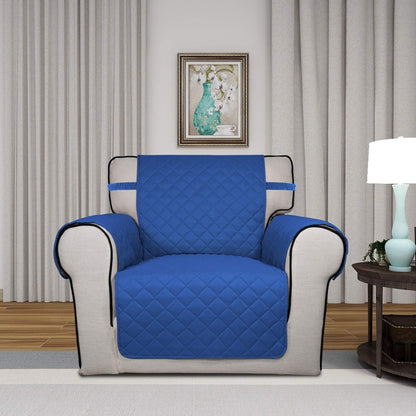 PureFit Reversible Quilted Sofa Cover, Water Resistant Slipcover Furniture Protector, Washable Couch Cover with Non Slip Foam and Elastic Straps for Kids, Pets (Chair, Classic Blue/Ivory), Small