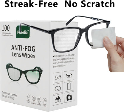 Anti-Fog Lens Wipes,100 Count, Quick-Clean Lens Cloths for Eyeglasses, Goggles, Screens, Portable Individually Wrapped Sheets, Pre-Moistened Cleaning Wipes for Eyeglasses
