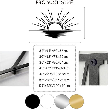 Sunrise Metal Wall Art, Metal Sun Wall Decor, Sun Outdoor Wall Art, Abstract Sunrise Wall Decor, Boho Home Hanging, Living Room Wall Hanging (Gold, 48"x29"/121x72cm)