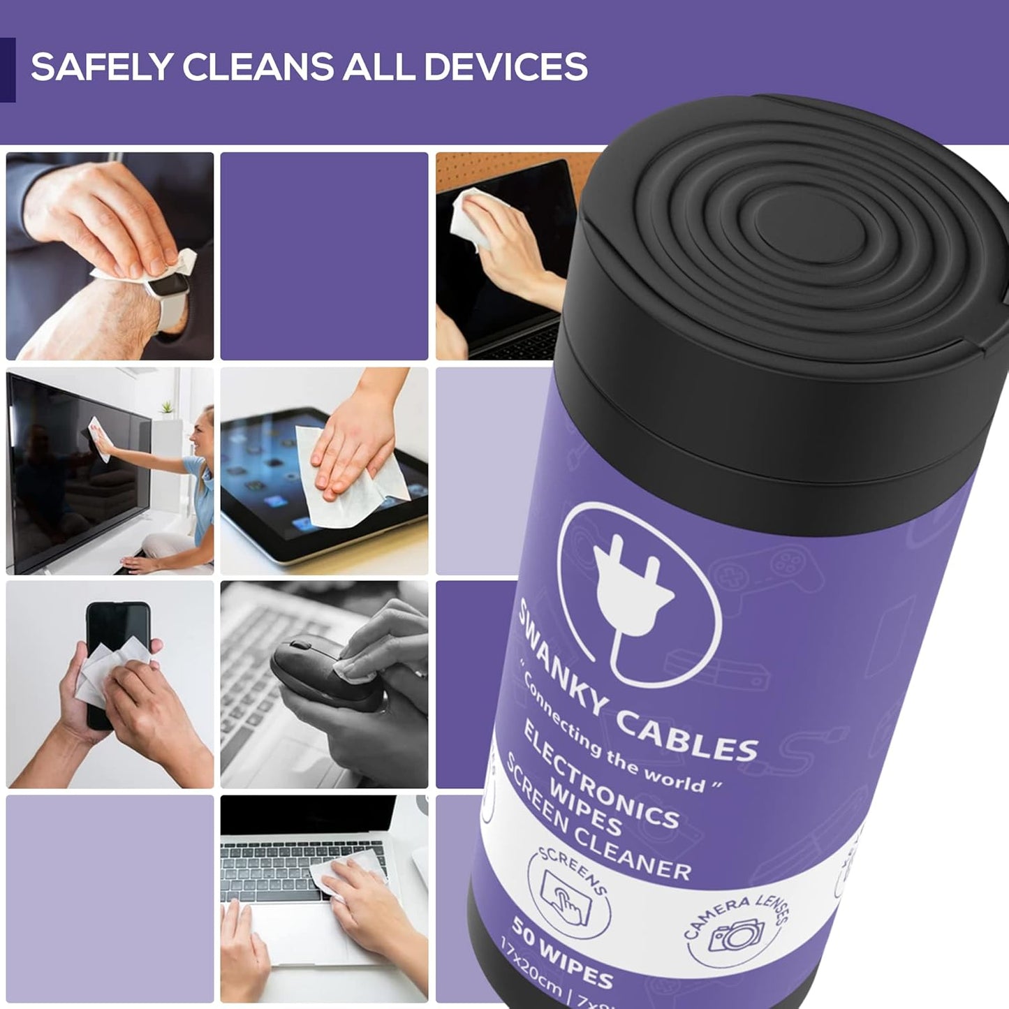 Screen Cleaner Wipes: Electronic Wipes for Screens - Computer Screen Wipes for Lens, Phone, Tv Screen and Monitor Cleaning - Tech Wipes & Microfiber Cloth (Canister, 200 Count)