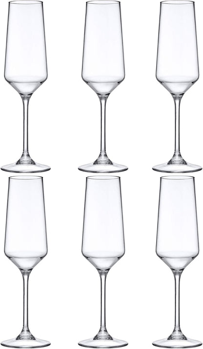 Amazing Abby - Stella - 8-Ounce Unbreakable Tritan Champagne Flutes (Set of 6), Plastic Wine Glasses, Reusable, BPA-Free, Dishwasher-Safe, Perfect for Poolside, Outdoors, Camping, and More