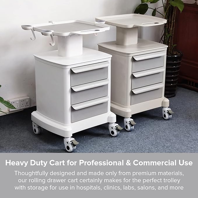 Professional-Grade 3-Drawer Utility Cart on Wheels - Trolley Cart w/ 3 Drawers & Utility Desk - Mobile Storage Cart, Cavitation Machine, Salon Supplies - Max 50kg/110lb Load…