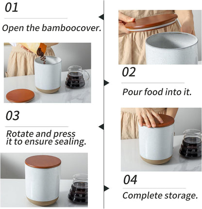 Hasense Ceramic Canister with Airtight Lid for Kitchen Counter, 80 Ounce Large Ceramic Food Storage Jar with Seal Ring for Serving Flour, Grain, Cereal, Pasta, Coffee, Sugar and Tea, Greyish White