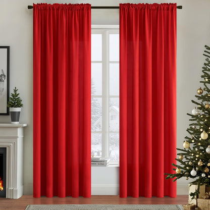 MIULEE Red Privacy Sheer Curtains That Let Light in 84 Inches Long Non-See-Through Semi Sheer Curtain Light Filtering Window Curtains Christmas Drapes for Living Room Bedroom 2 Panels Set 42 X 84