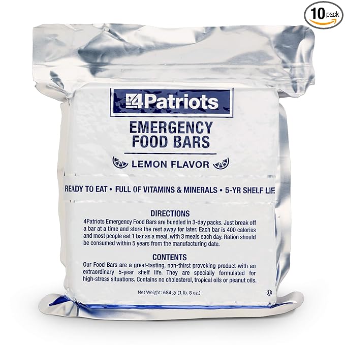 4Patriots Emergency Food Bars: Non-Perishable S.O.S Ration Designed to Last 5 Years, 1 Case (10packs) - 90 Servings