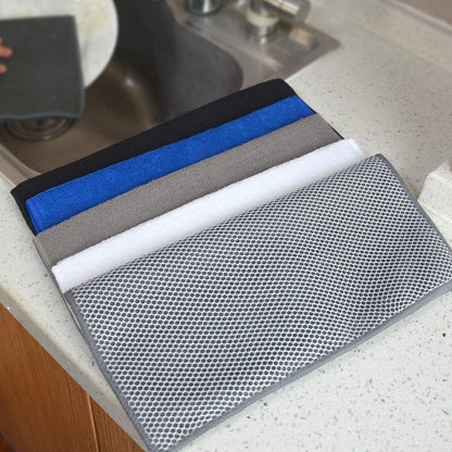 SINLAND Microfiber Dish Cloth for Washing Dishes Best Kitchen Washcloth Cleaning Cloths Poly Scour Side 12inchx12inch 5 Pack (Blue+White+Grey+Brown+Black)