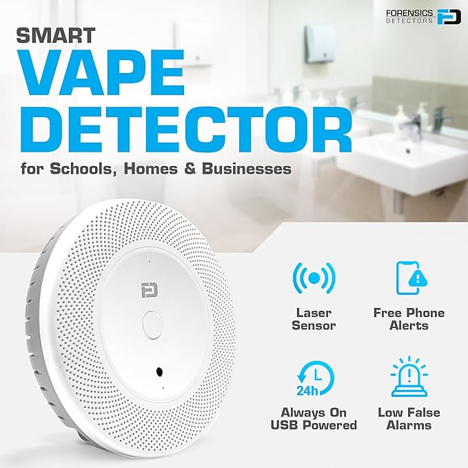Vape Detector by Forensics | for Schools, Home, Hotels, Business | Cell Phone Alarms WiFi | Laser Scattering Super Sensitive Sensor |