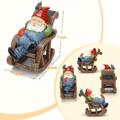 Solar Garden Gnome Statue Outdoor Decor, Patio Gnomes, Outside Yard Sculptures & Statues, Resin Figurines Gift for Women, Mom, Grandma