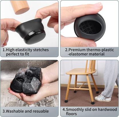 Ezprotekt 8 Pcs Large Black Chair Leg Sliders for Carpet, Round Chair Glides for Rug, Teflon Furniture Pad Bar Stool Leg Protectors Caps for Table, Couch, Desk Legs (XL Fit: 1-2/5" to 1-13/20")