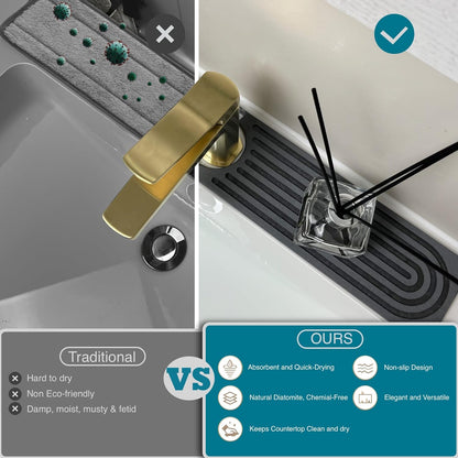 Absorbent Faucet Mat, Sink Caddy Kitchen Sink Organizer, Kitchen Counter Decor, Quick Dry Stone Mat Kitchen, Water Absorbing Stone Tray for Sink, Kitchen Soap Tray, Stone Sink Mat (DARK GREY, 15.8*4")