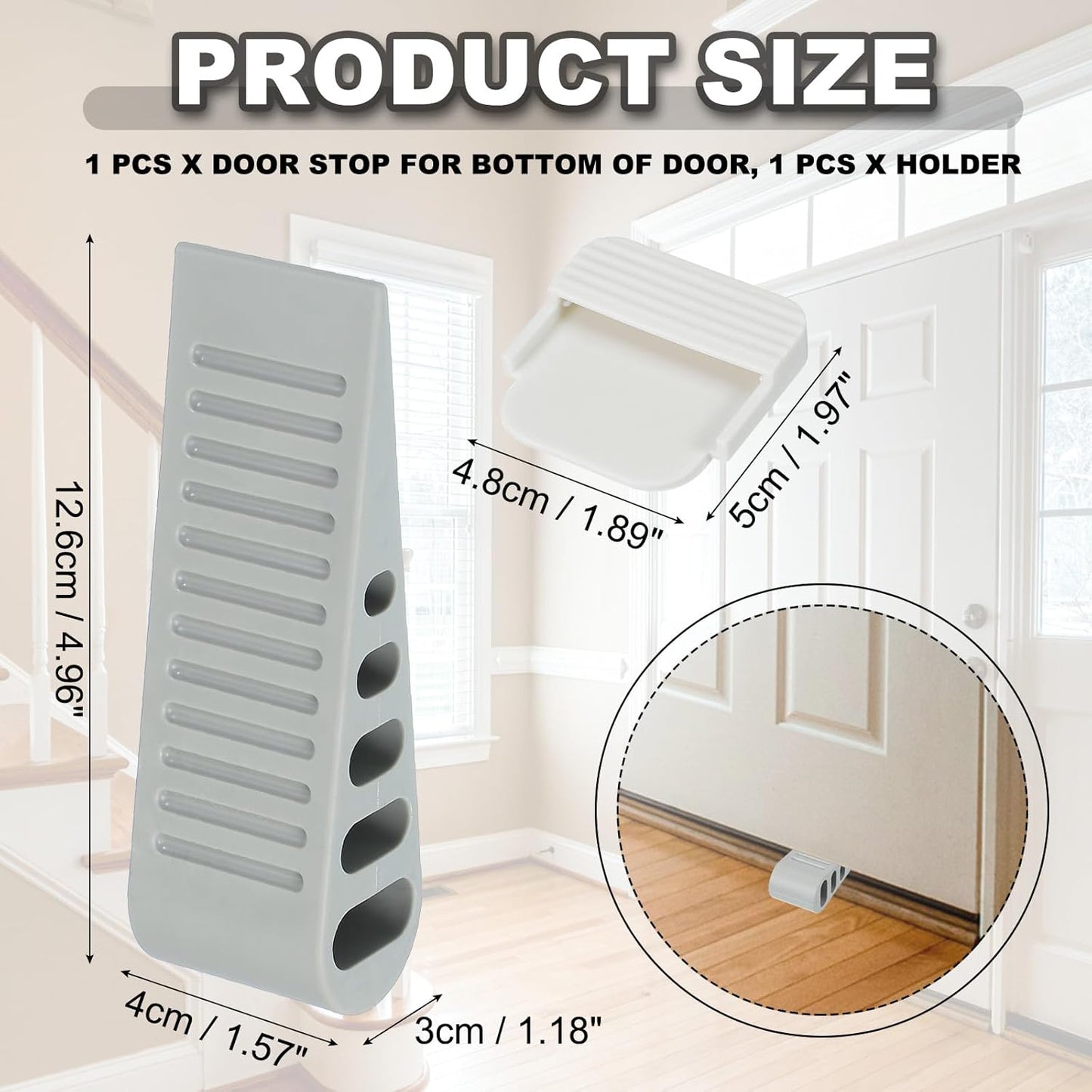 PATIKIL Rubber Door Stoppers for Bottom of Door, Door Wedge Stopper with Holder Sturdy Stackable Doorstop Wall Protector for Home Office Floor Concrete Tile, Gray