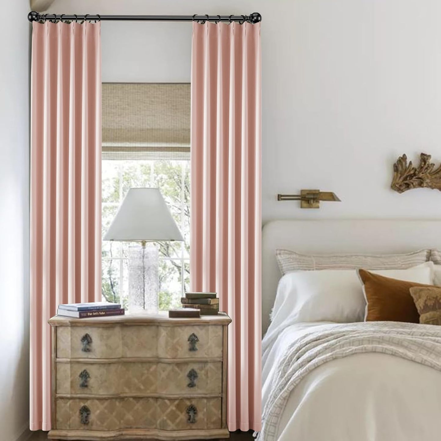 Baby Pink Pinch Pleat Blackout Curtains Drapes 96 Inches Long for Girls Bedroom, Pinch Pleated Thermal Insulated Soundproof Curtains for Nursery Dorm Living Room with Hooks Track System 2 Panels,40x96