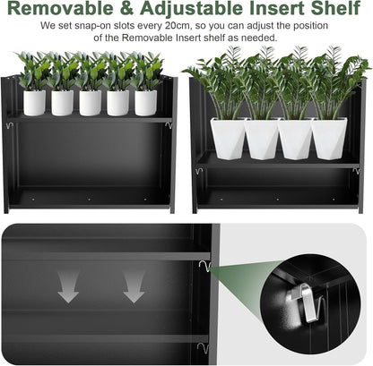 Tall Metal Cube Planter for Outdoor Plants 30" L x 12" W x 24" H, Heavy Duty Steel Large Planter Box with Removable Insert Shelf, Modern Décor for Tall Plants, Trees, Flowers (Black)