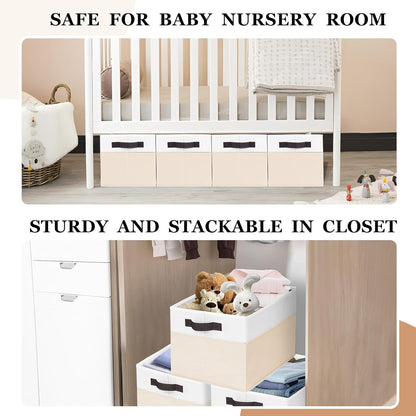 Criusia 4 Pack Baby Clothes Organizer Bins, Fabric Collapsible Storage Baskets with Handles, Odorless Storage Bins for Toy Clothes Nursery Kids Room Playroom Classroom (14L*10W*9.5H)