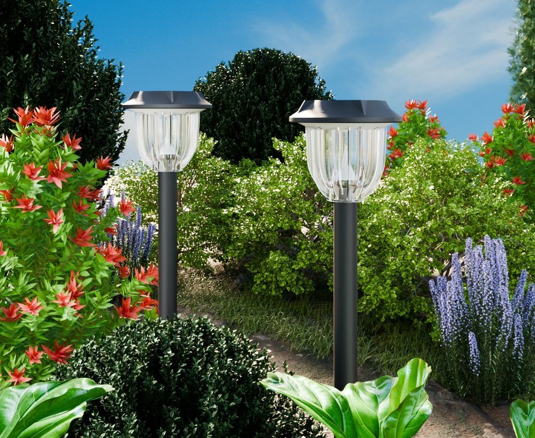 AOSEA Solar Outdoor Lights, IP 65 Waterproof Solar Powered Driveway Lights, Auto On/Off Path Landscape Lighting for Yard, Patio, Landscape, Pathway, Warm White(2 Pack)