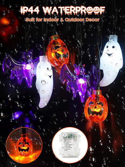 Halloween String Lights, 3D Pumpkin Bat Ghost Fairy Lights Battery Operated with Remote, 30LED Twinkle Light Waterproof 8 Modes & Timer for Halloween Parties Decorations Indoor Outdoor Windows Decor