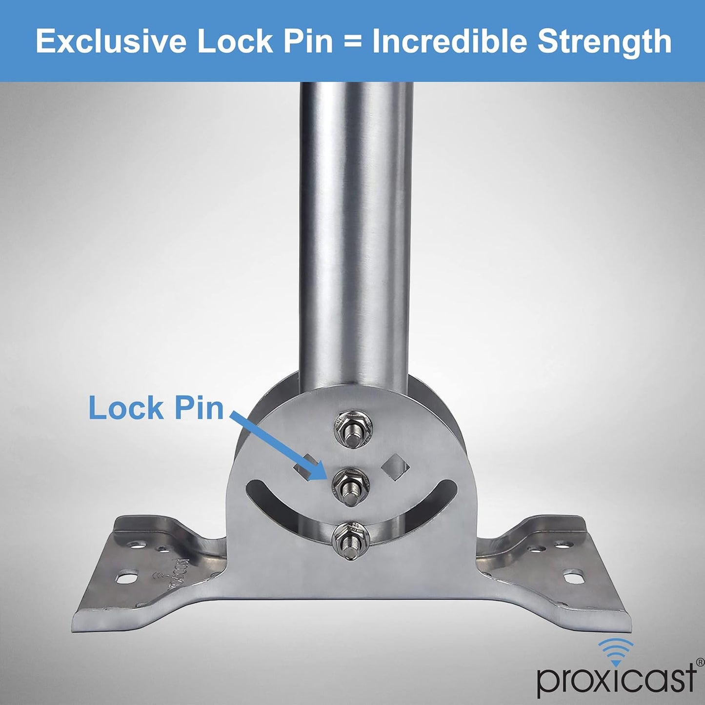 Proxicast Pro-Grade J-Max 100% Solid Rustproof Aluminum Antenna Mount - Universal Outdoor Adjustable Pivot/Lock Bracket & J-Pipe Mast (1.5" x 18" Pole) for Wall, Eave or Roof Mounting (ANT-800-JP2)