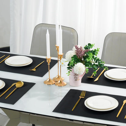Placemats Set of 6，Non-Slip PVC Weave Table Mats Easy to Clean，Heat Resistant Place Mats for Kitchen Dining Table Decoration Indoor Outdoor，Black