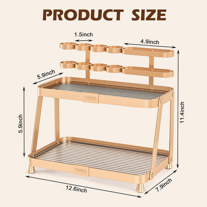 YUPER Bathroom Counter Organizer, 2-Tier Bathroom Organizer Countertop with Toothbrush Holder, Makeup Storage Shelf Vanity Tray Perfume Organizer, Bedroom Kicthen Counter Storage Sink Shelf Gold